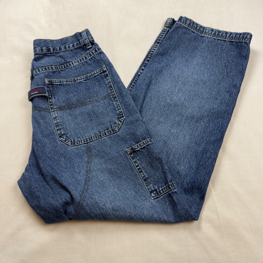 Vintage Tommy Jeans Carpenter Pants Mens 31x32 Blue Denim Wide Leg 90s 1999